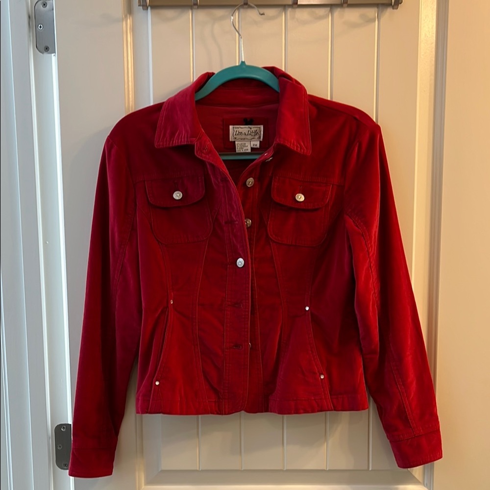 Live a Little Women's Crushed Velvet Red Denim Jacket